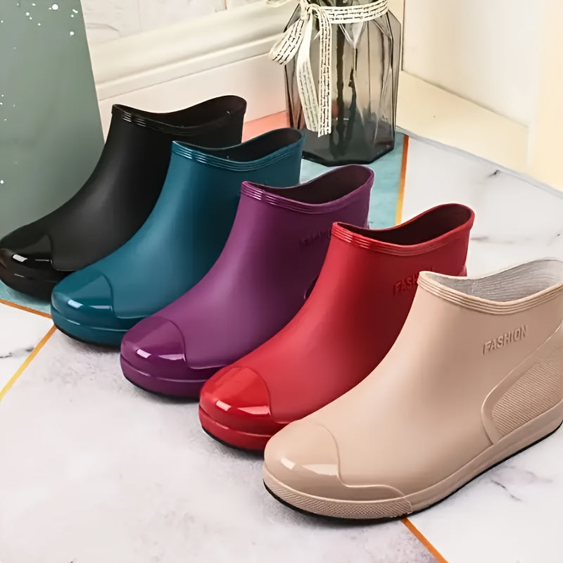 Women's All-Season High Quality Slip-Resistant Short Rain Boots with Cushioned Insole & Arch Support - Round Toe TPU Upper, Multi-Color Options (Black, Blue, Purple, Red, Beige) | Comfortable Low-Cut Design for Casual & | Affordable All-Terrain Traction