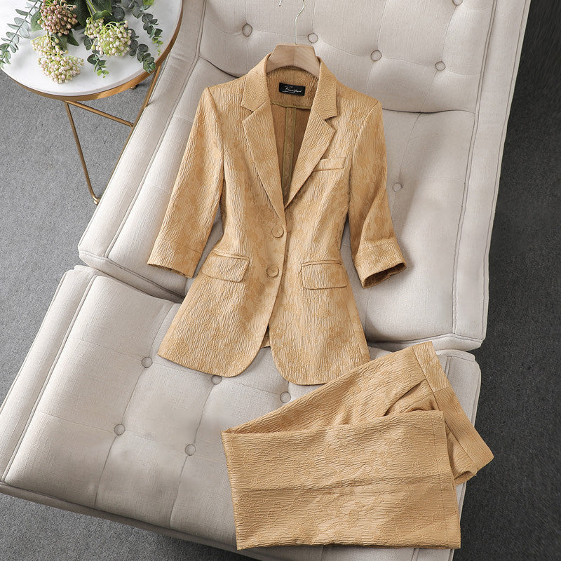 Women’S Blazer and Trousers Set – Tailored Fit – Textured Fabric – Business Wear