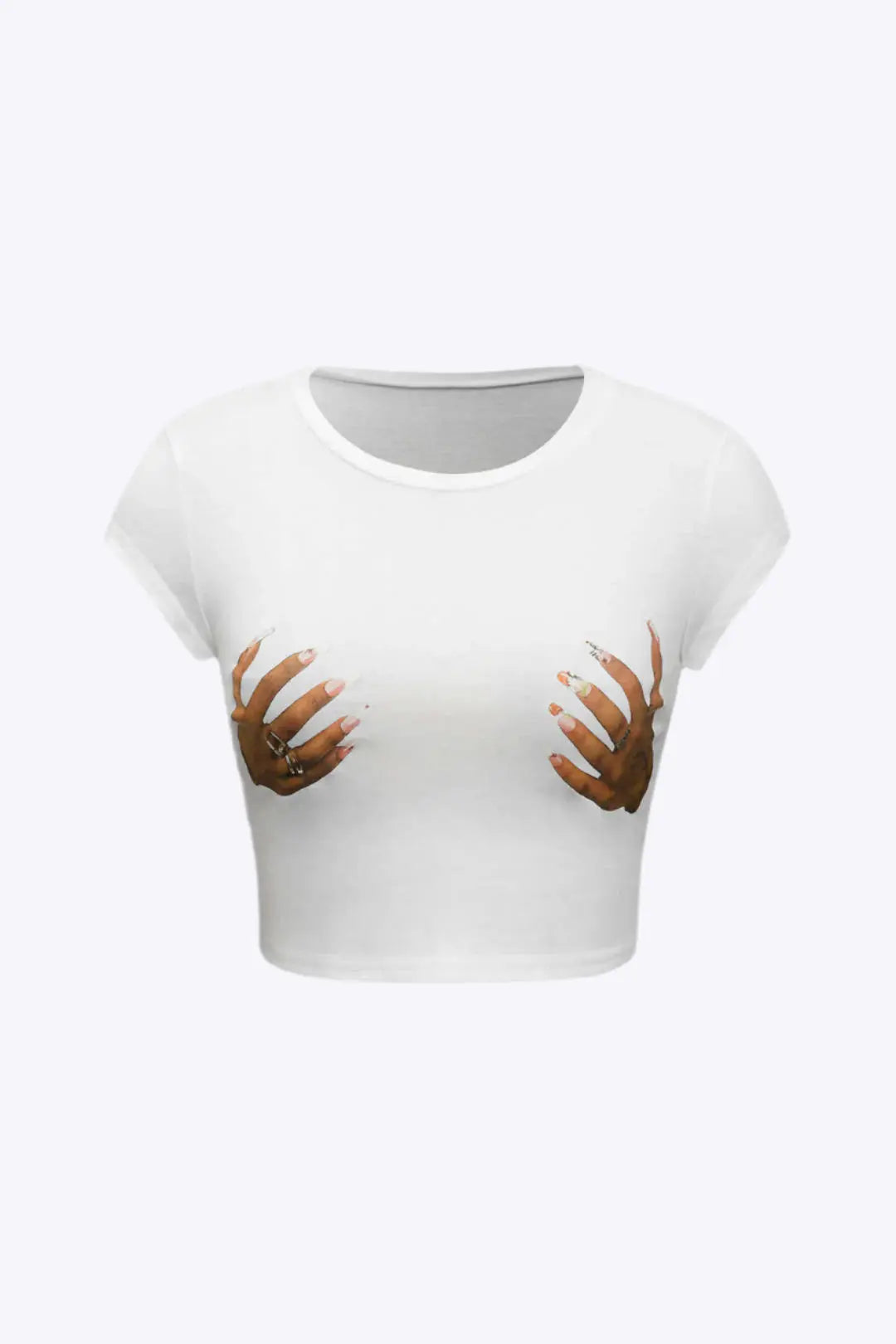 Helene – Håndprint Rund Hals Kvinde Crop T-shirt-T-shirts-Zuruz-Hvid-XS-Zuruz