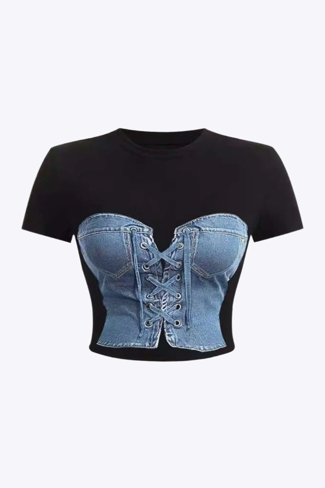 Keira – Chic kontrast rund hals dame T-shirt-T-shirt-Zuruz-Sort-S-Zuruz