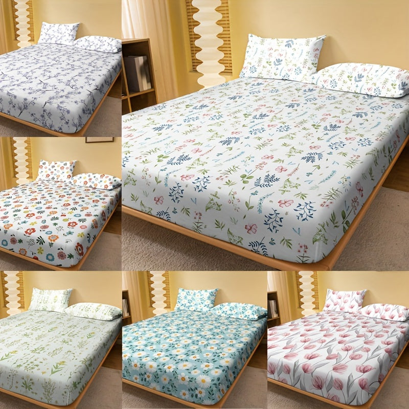 1pc Brushed Fitted Sheet, Soft Comfortable Ditsy Floral Print Bedding Fitted Sheet, For Bedroom, Guest Room, With Deep Pocket, Fitted Bed Sheet Only, Without Pillowcase