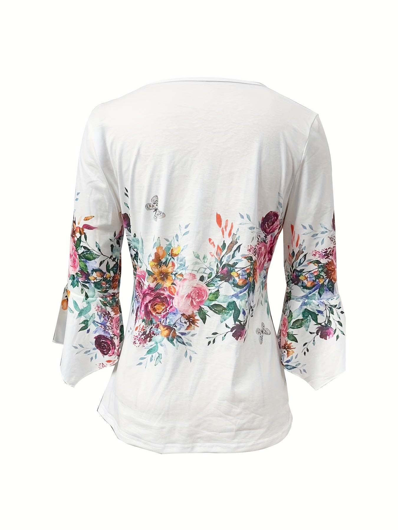 Blomsterprint Bluse med Udskåret Hals og Knapper Sommerklar