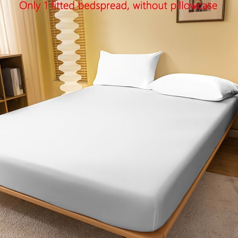 1pc Bright White Fitted Sheet (Without Pillowcase), Soft Comfortable Bedding Minimalist Solid Color Mattress Protector, For Bedroom, Guest Room, With Deep Pocket, Fitted Bed Sheet Only