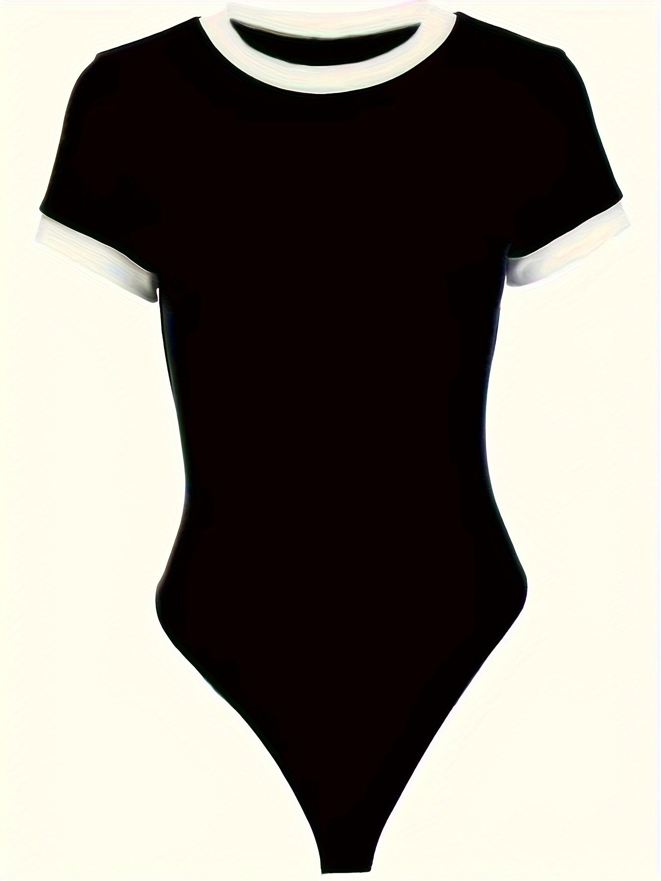 Contrast Binding Shaping Bodysuit, Short Sleeve Crew Neck Tummy Control Slimmer Body Shaper, Women's Underwear & Shapewear
