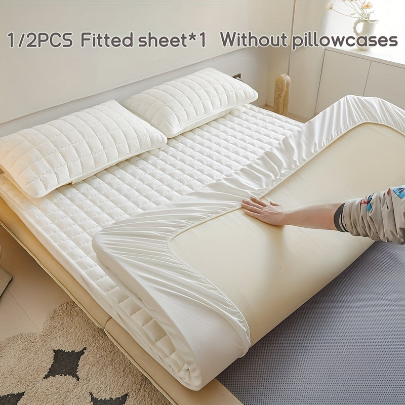 1PC High Quality TPU Thickened Quilted Breathable Soft and Comfortable Square Grid Solid Color Single Fitted Sheet Without Pillowcase