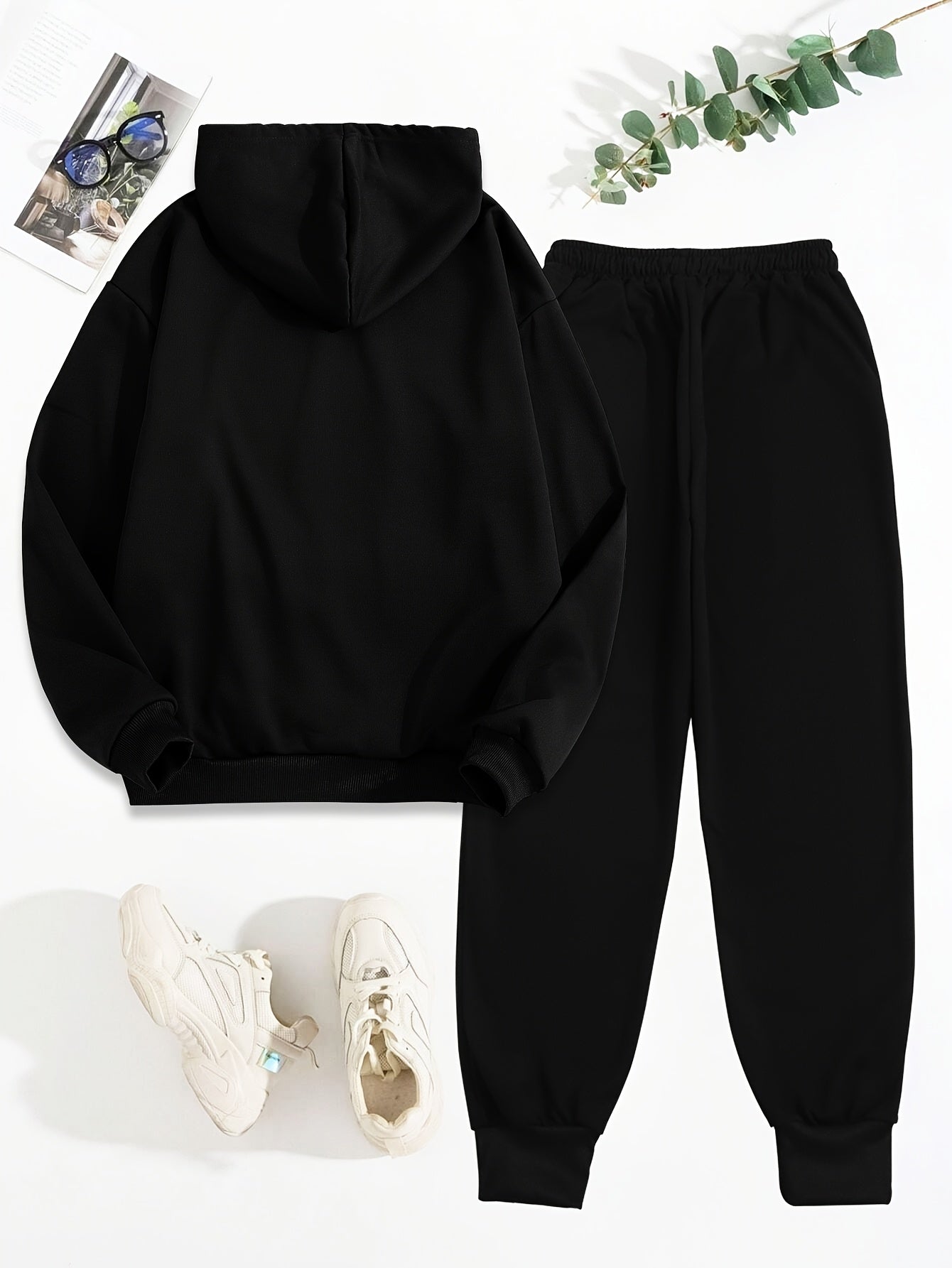 1 Set Women'S Casual Polyester Two-Piece Loungewear, Fall/Winter Knit Fabric Hoodie with Pocket & Drawstring Pants, Letter Print "Perfectly Imperfect" Design