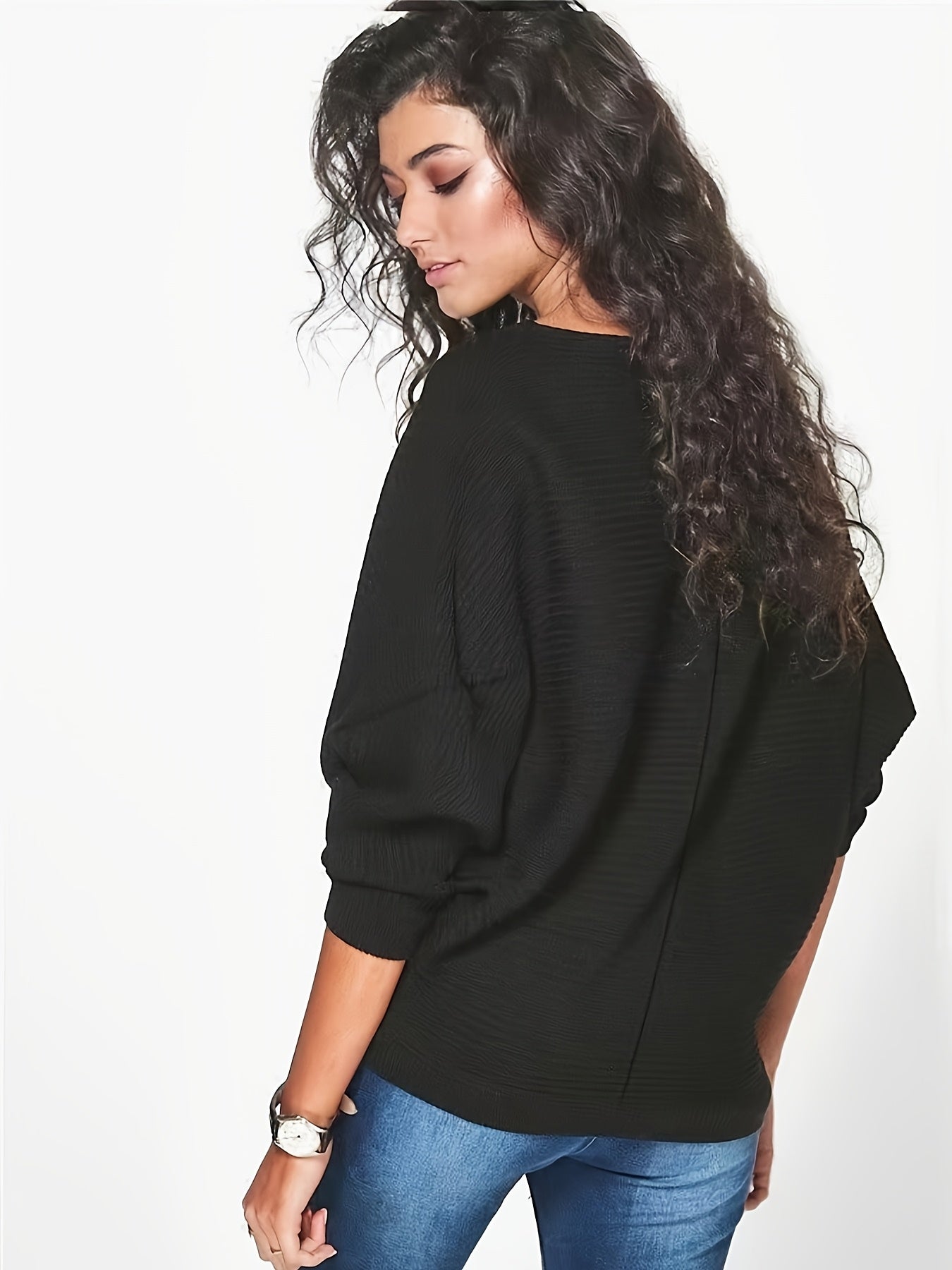 Women's Elegant Batwing Sleeve Sweater - Oversized Round Neck Long Sleeve Winter Warmth, Soft Medium Stretchy Brown Sweater for Fall & Winter, Casual to Semi-Formal Outfits (Machine Washable)
