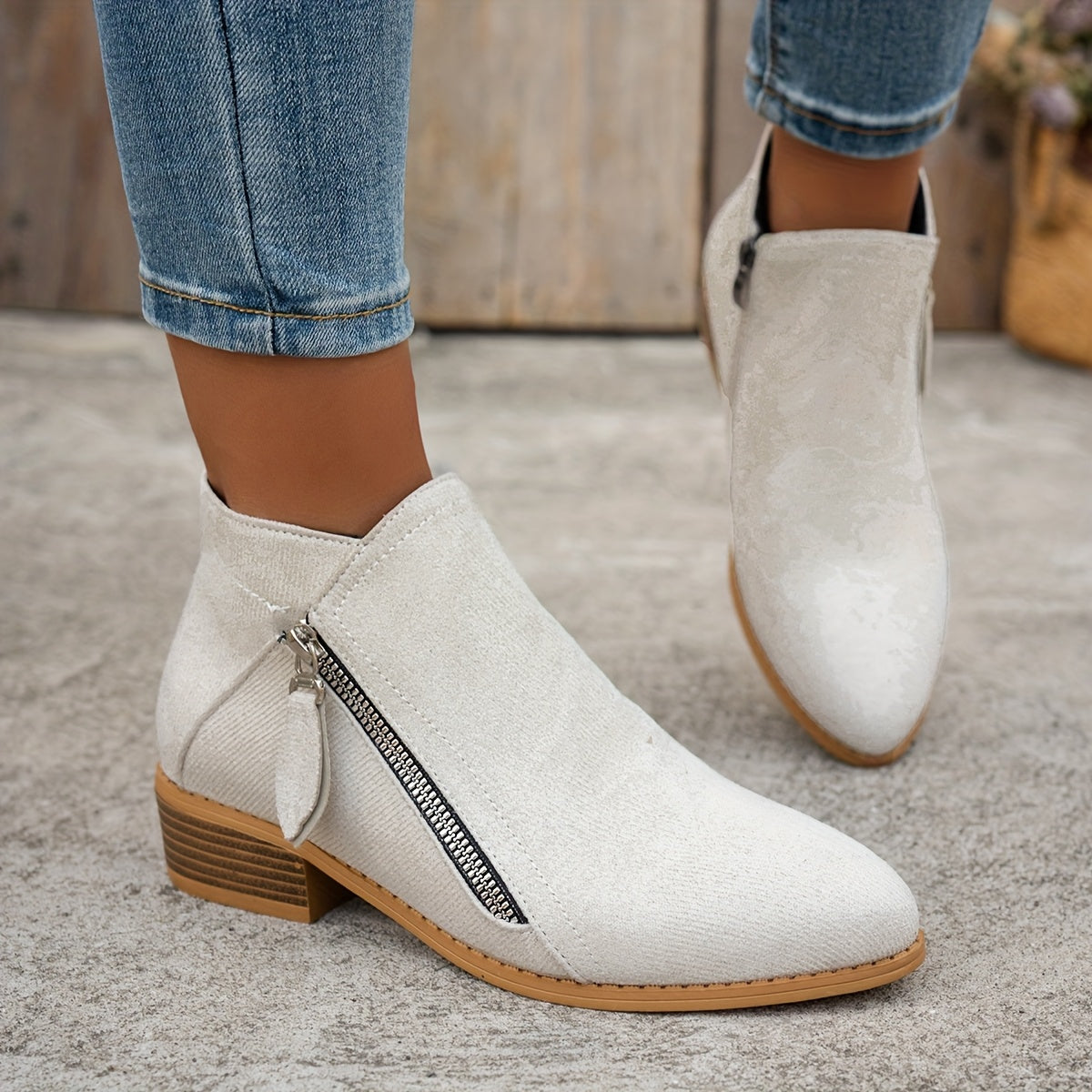CNSN Women'S Chelsea Ankle Boots - Slip-On Mid Heel, Pointed Toe, Solid Color in Black, White, Green, Red - Comfortable Fabric Lining for Casual Daily Wear, Vacation, Outdoor Activities, Travel, Allseason Shoes | Pointedtoe Boots | Zipper Closure Boots