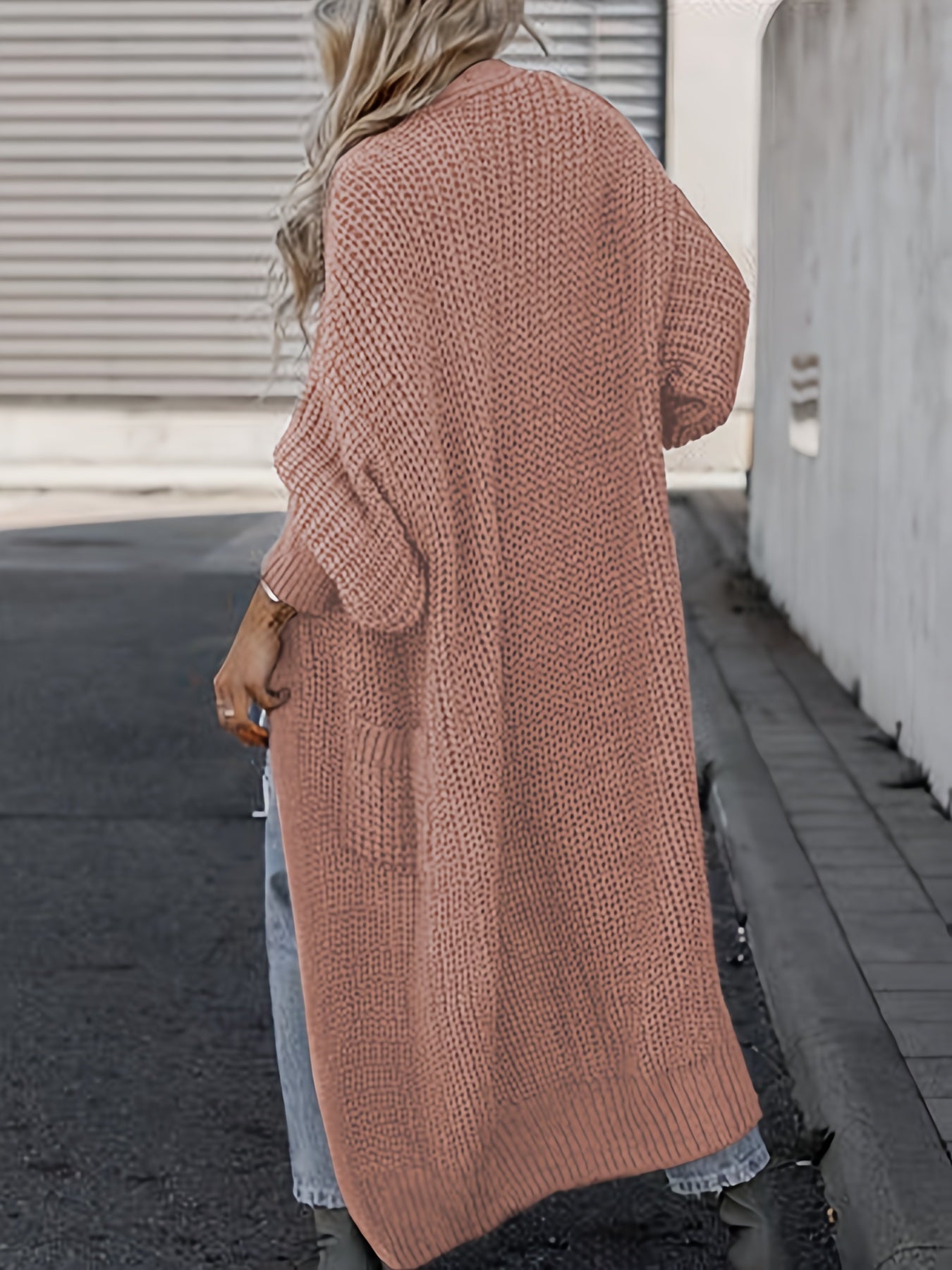 Women's Elegant Deep V-Neck Long Sleeve Cardigan - Solid Color Ribbed Detailing, Medium Stretch Fall Winter Open Front Sweater for Casual & Formal Outfits, Layering Piece, Versatile Fashion, Textured Appearance