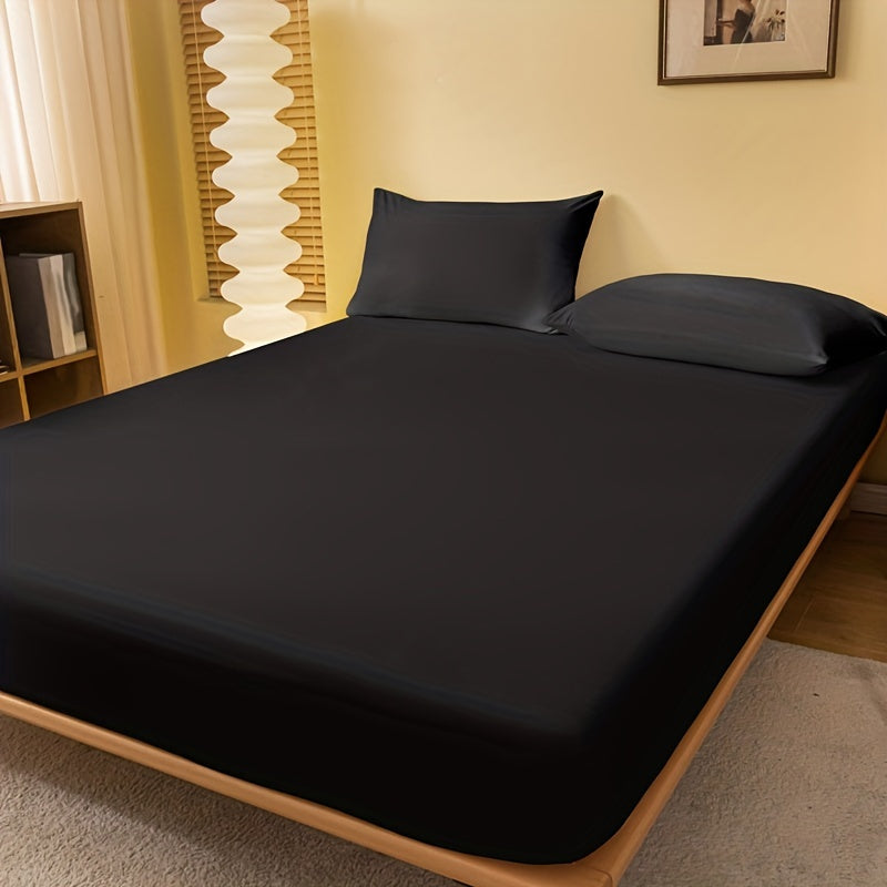 1pc Fitted Sheet, Soft Comfortable Solid Color Black Bedding Fitted Sheet, For Bedroom Guest Room Student Dorm, With Deep Pocket, Fitted Bed Sheet Only
