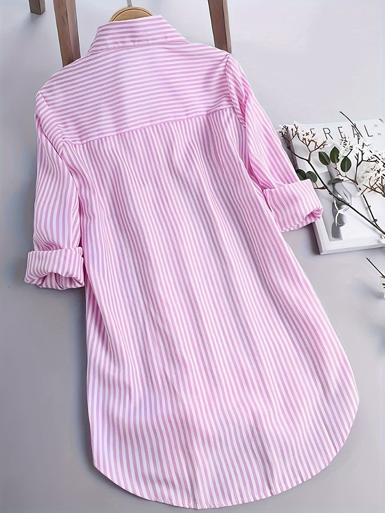 Stribet Damebluse Skjorte Langærmet Med Knapper Elegant