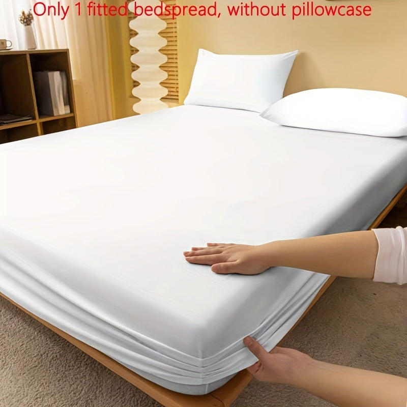 1pc Bright White Fitted Sheet (Without Pillowcase), Soft Comfortable Bedding Minimalist Solid Color Mattress Protector, For Bedroom, Guest Room, With Deep Pocket, Fitted Bed Sheet Only