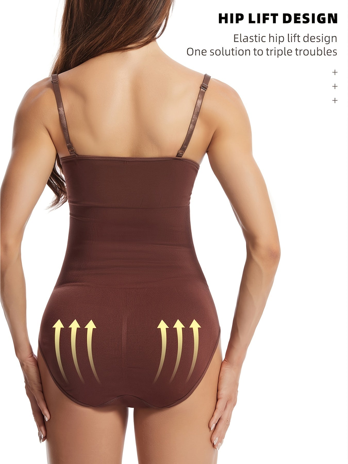 Women's Slimming Body Shaper Jumpsuit - XS to XXL, Tummy Control & Hip Lifting, Elastic Waist, Brown, Soft Nylon Blend, Hand Wash or Dry Clean, Comfort Undergarment | Sleek Shapewear | Durable Fabric