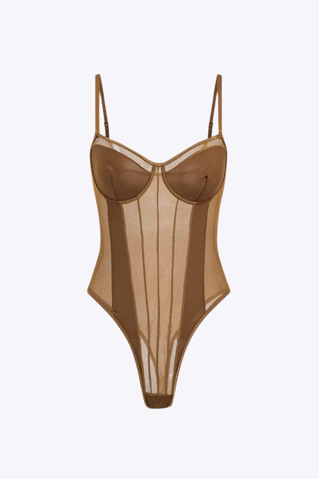 Delphine – Sexet rygfri mesh dame gennemsigtig korset bodysuit-Bodysuit-Zuruz-Kaffe-XS-Zuruz