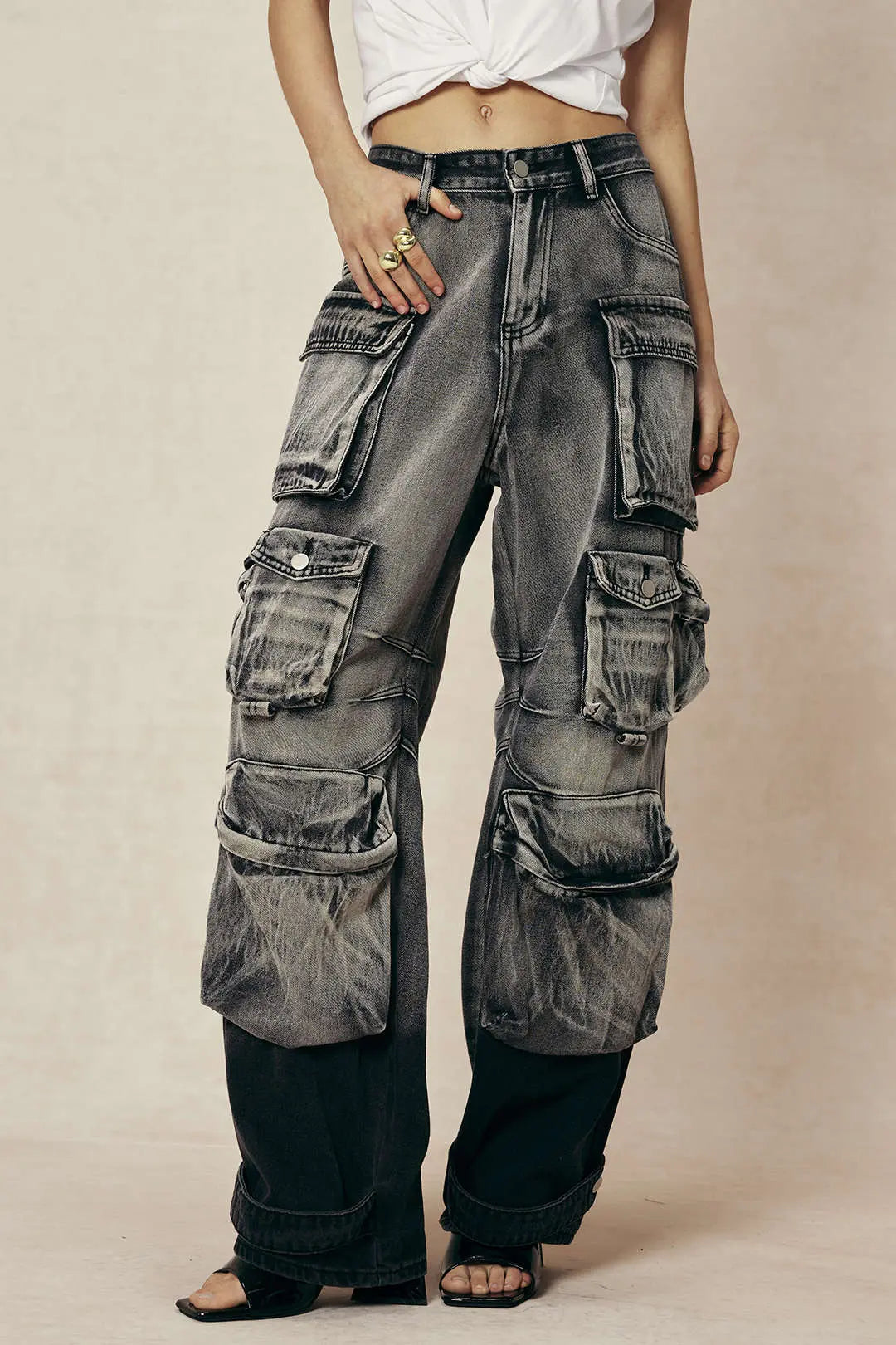 Petra - Ombre Multi-lomme Bredbenede Cargo Jeans til Kvinder-Jeans-Zuruz-Zuruz