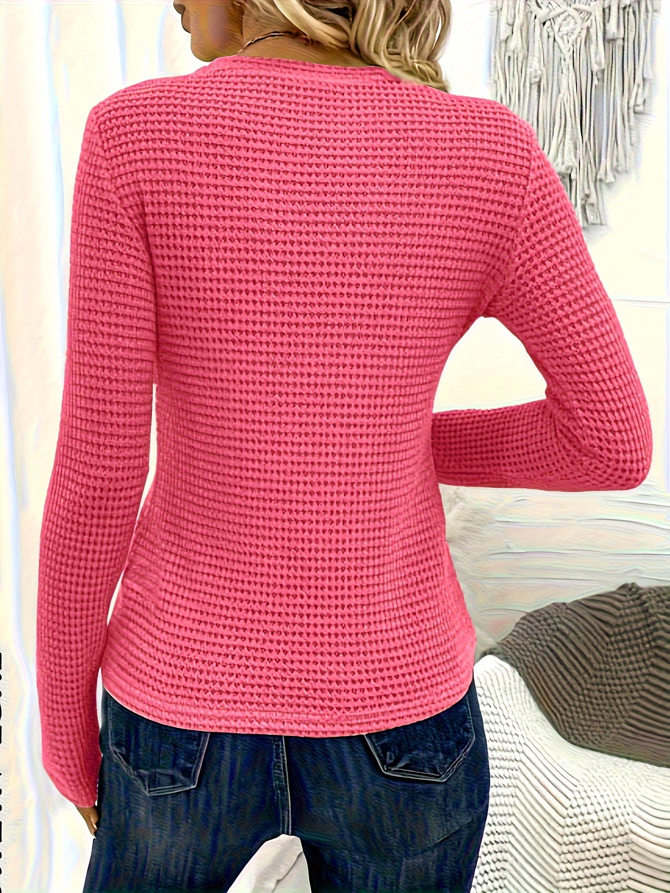 Women's Elegant Semi-Sheer Pullover Sweater - Soft Round Neck Long Sleeve Top, Medium Stretch Spring/Fall Casual & Formal Wear, Solid Color Versatile Wardrobe Staple, Sweater, Spring Fall Attire, Minimalistic Design, Textured Fabric