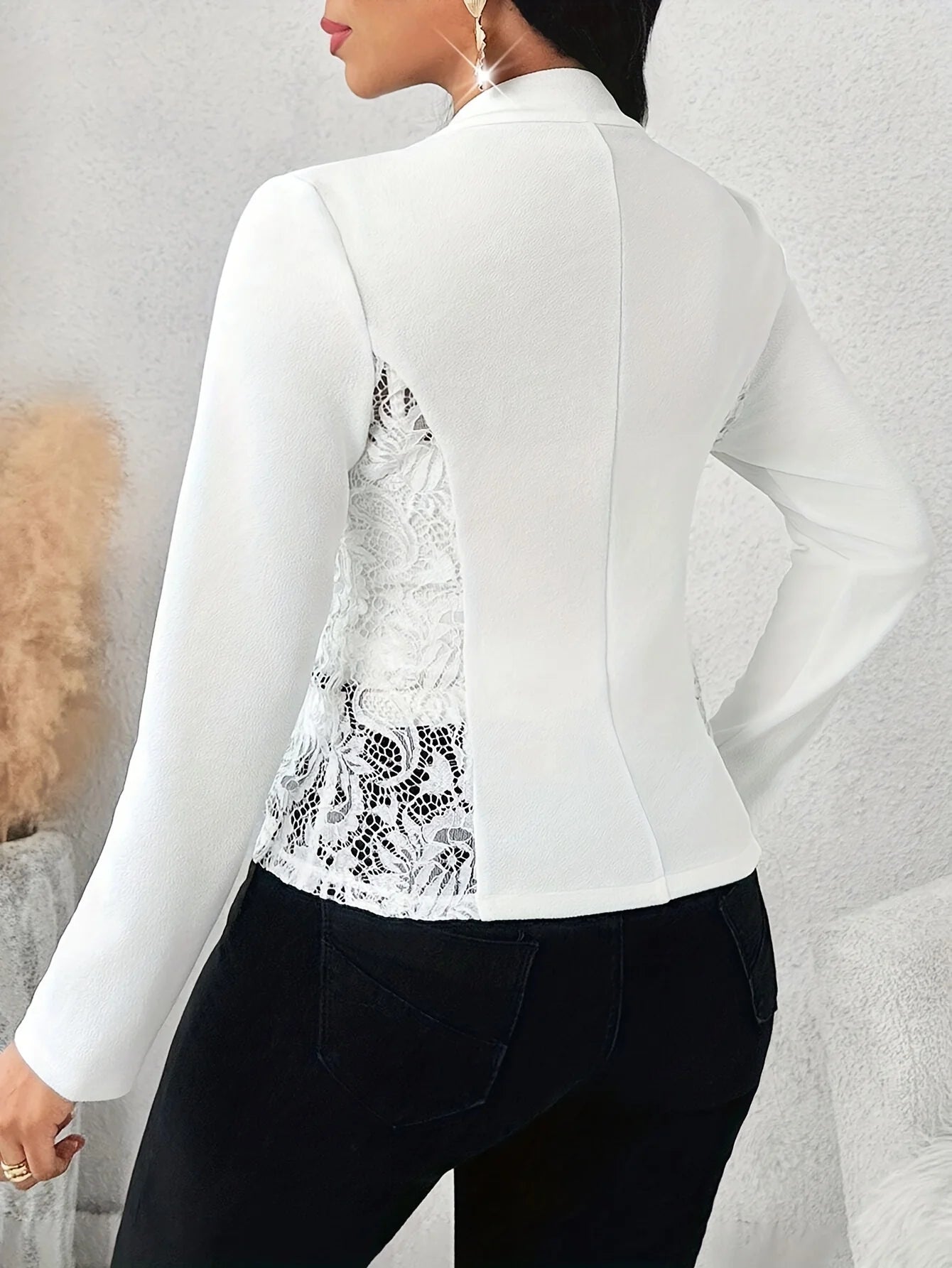 Women'S Blazer - Open Front - Lace Detailing - Tailored Fit - Long Sleeve