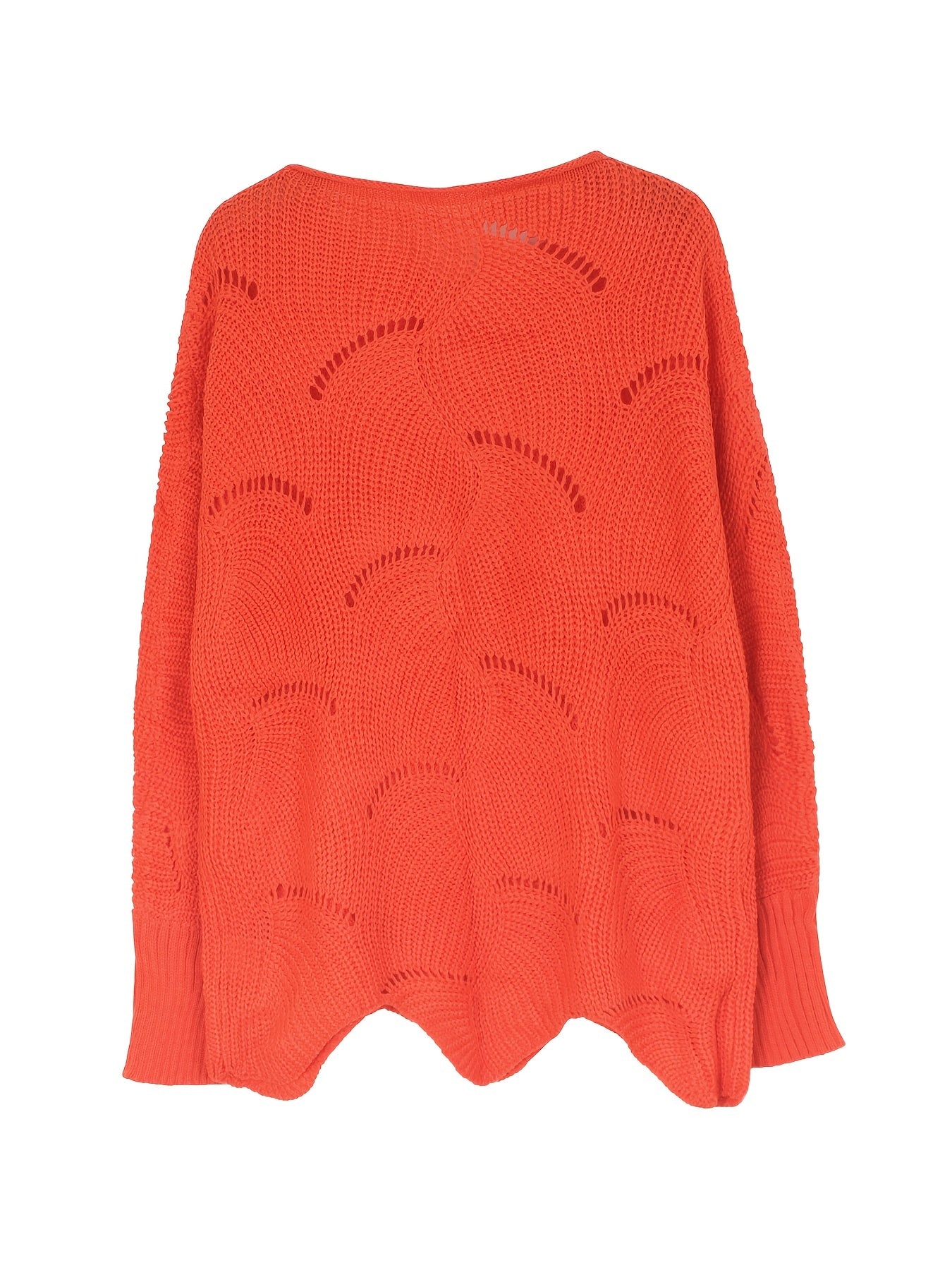 Women's Casual Loose-Fit Long Sleeve Sweater - Round Neck Asymmetrical Hem Ribbed Detailing, Medium Stretch Spring/Autumn Transitional Pullover, Solid Color Comfortable Casual Attire, Cute Sweater, Autumn Pullover, Textured Pattern, Durable Fabric, Mediu