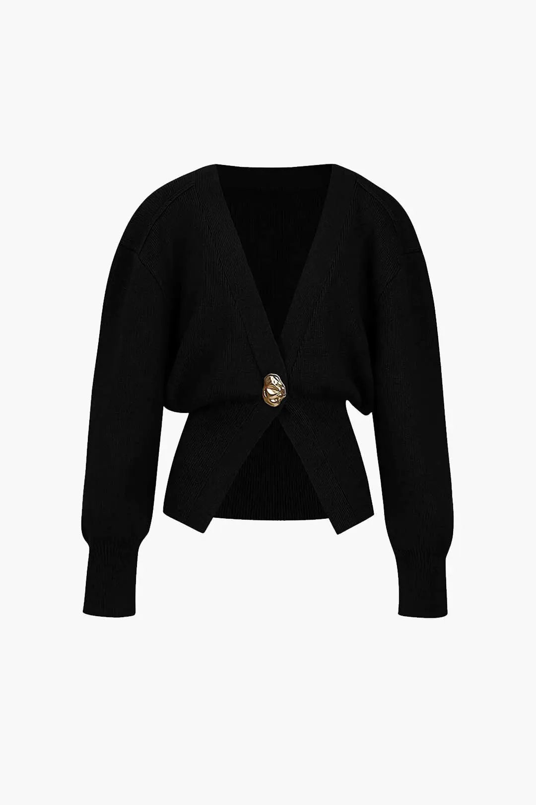 Rosaline - Elegant V-hals Design Kvinde Strikket Cardigan-Cardigans-Zuruz-Sort-XS-Zuruz