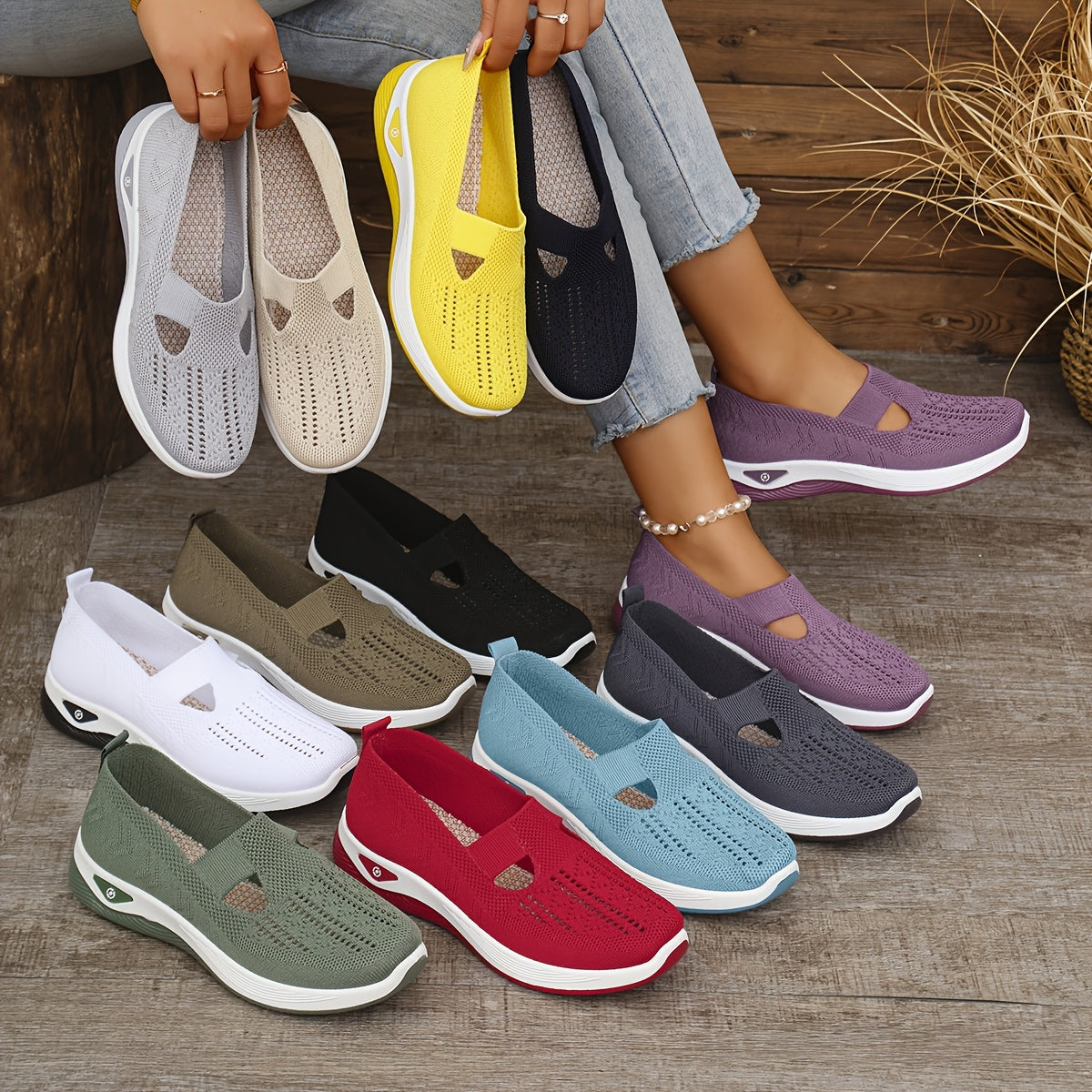 Women'S Breathable Knit Slip-On Sneakers - Light Blue Casual Low-Top Shoes with Cushioned PVC Sole, All-Season Comfort for Casual Attire, Ladies Sneakers, Stylish Slipons, Comfortable Fit