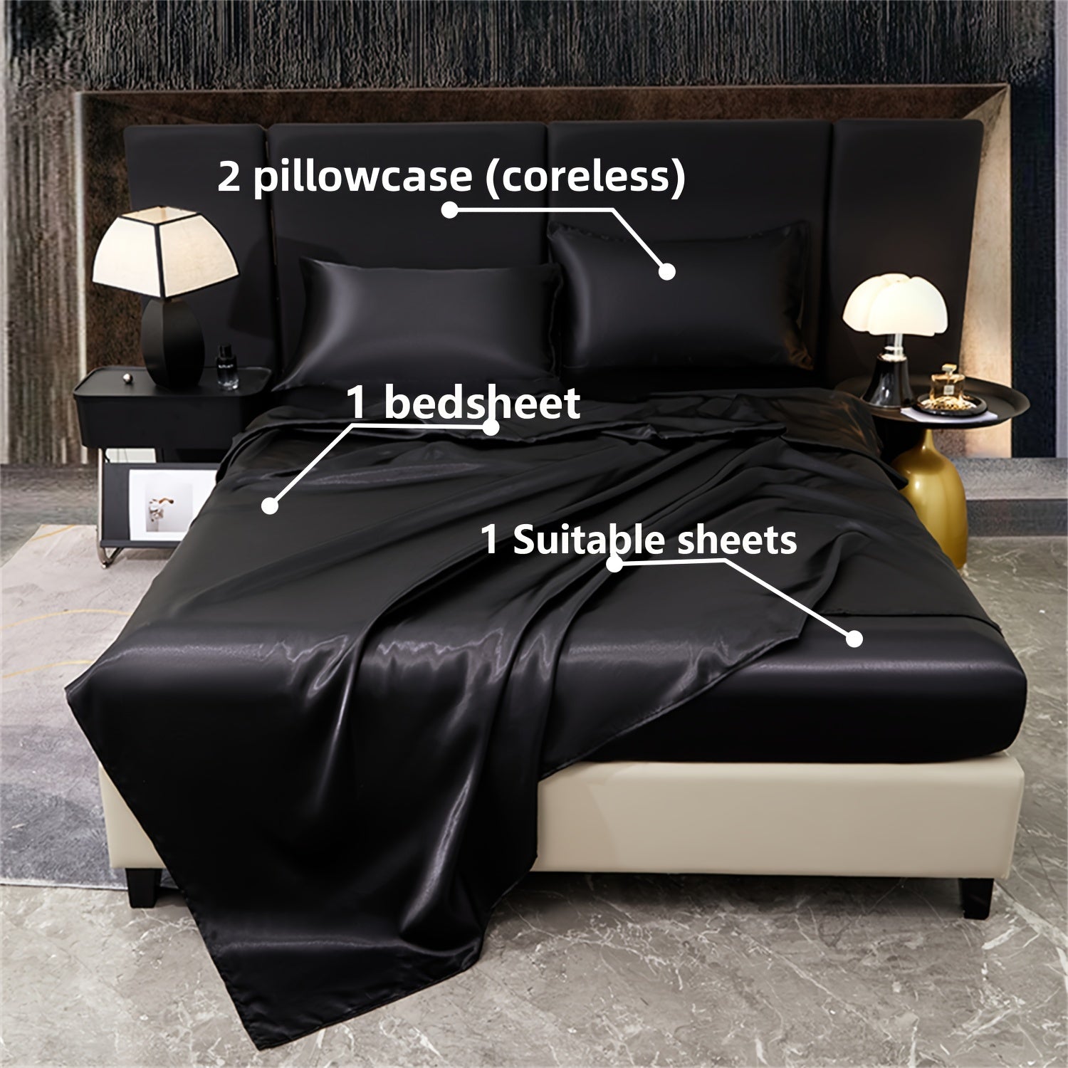 Luxury 4pcs 80g Light Luxury Color Diced Four-piece Set, 1 Suitable Bed Sheet, 1 Bed Sheet, 2 Pillowcases Suitable for Home Bedroom, Guest Room And Hotel, Good Quality And Comfortable