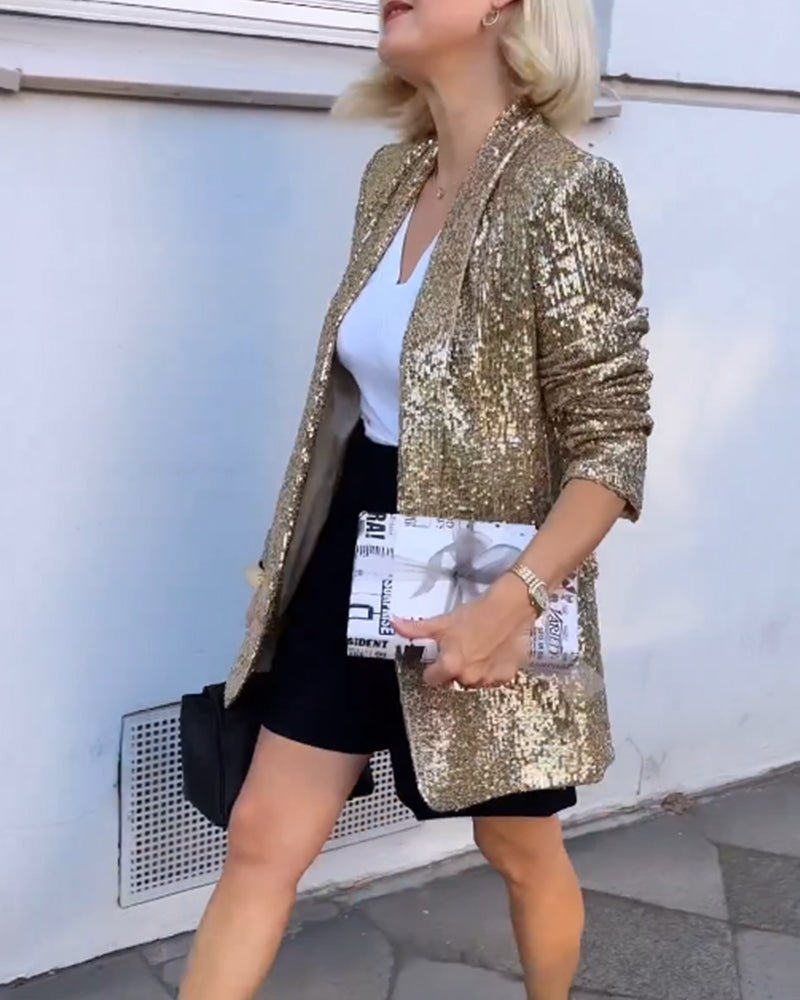 Women’S Blazer – Tailored Fit – Open Front – Sequin Embellished Statement Piece