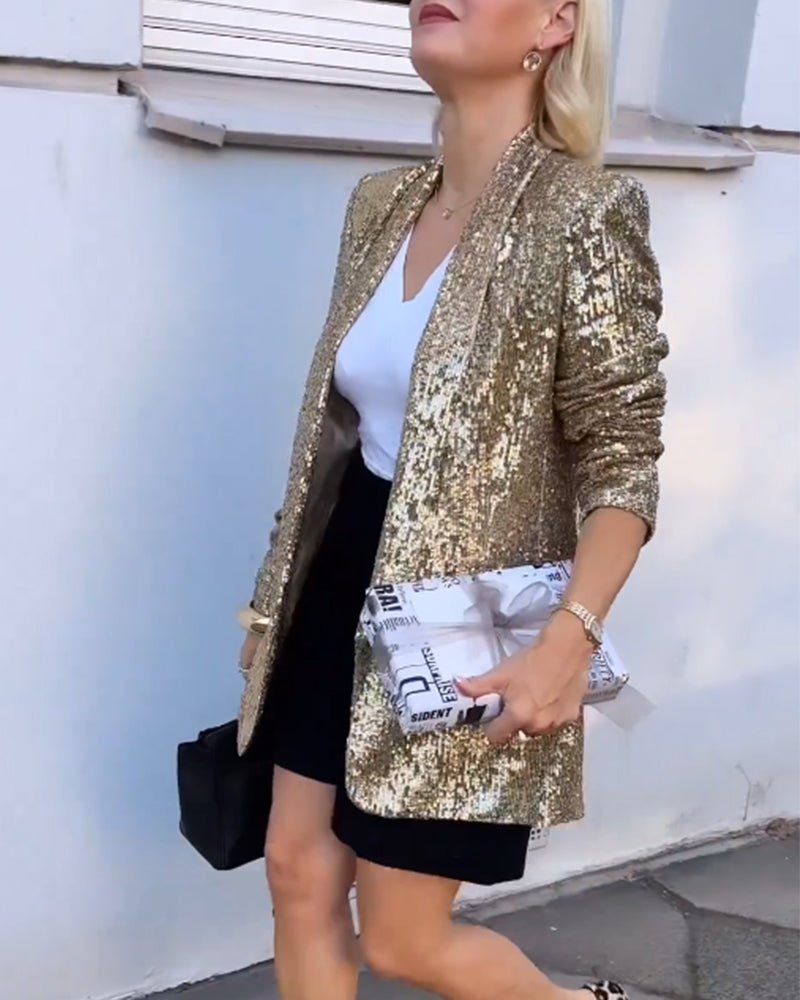 Women’S Blazer – Tailored Fit – Open Front – Sequin Embellished Statement Piece