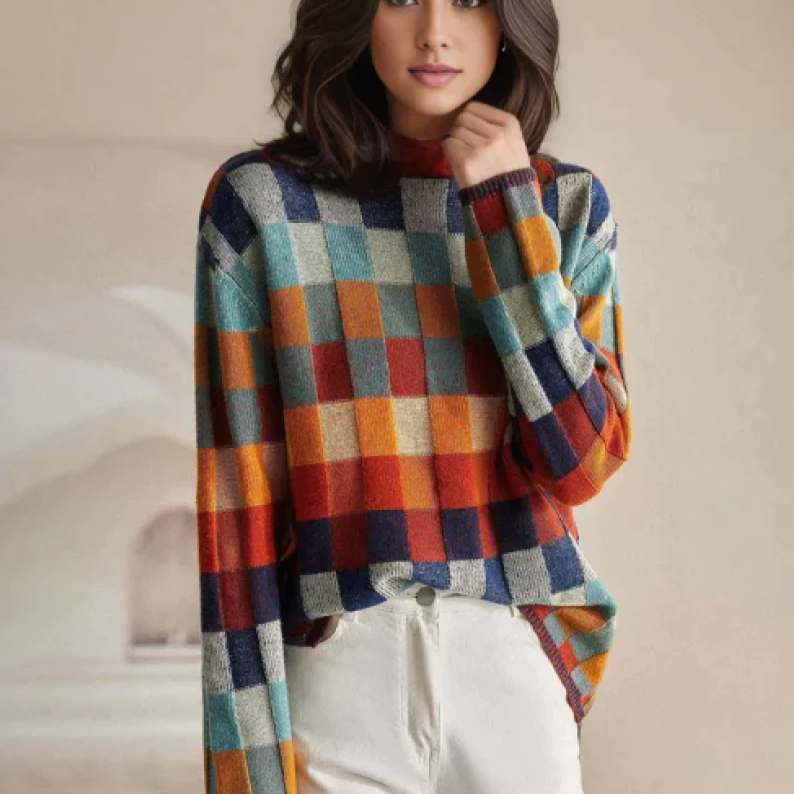 Patchwork-rullekravesweater i kashmir