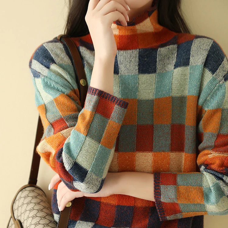 Patchwork-rullekravesweater i kashmir