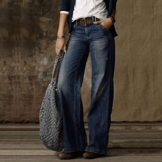 Evelina – Vintage vask komfortable dame denim bukser-Jeans-Zuruz-Blå-S-Zuruz